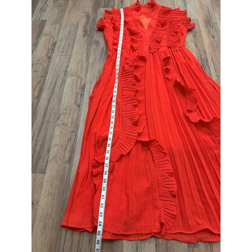 Liu Han Red Chiffon Ruffle Pleated A-Line Midi Dress Size M Cocktail - Picture 8 of 9